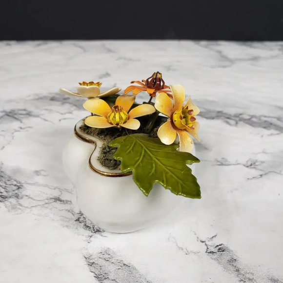 Porcelain Heart Ted Arnold Enameled Metal Flowers Vintage - Picture 5 of 9